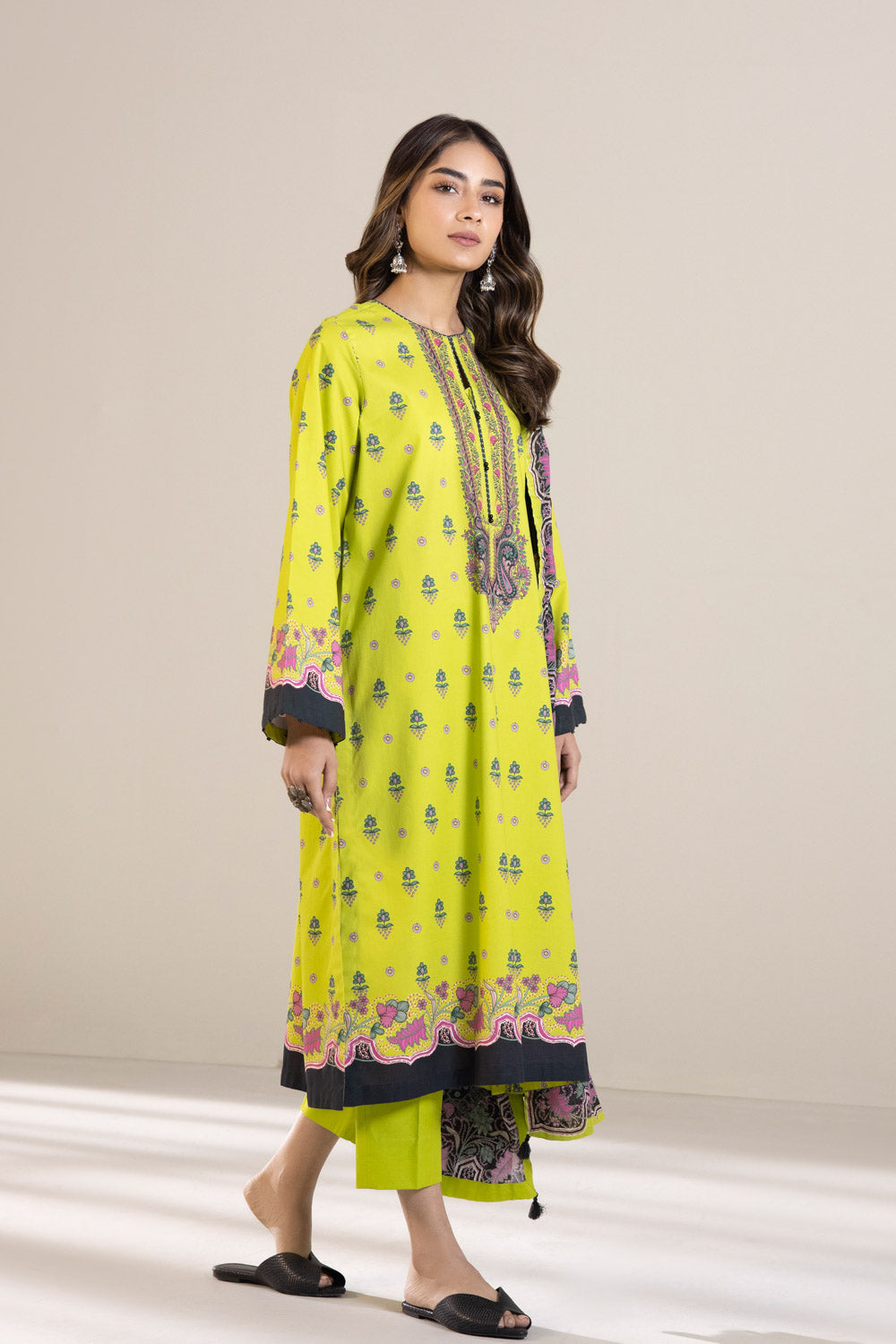 3 Piece - Printed Cambric Suit - Yellow