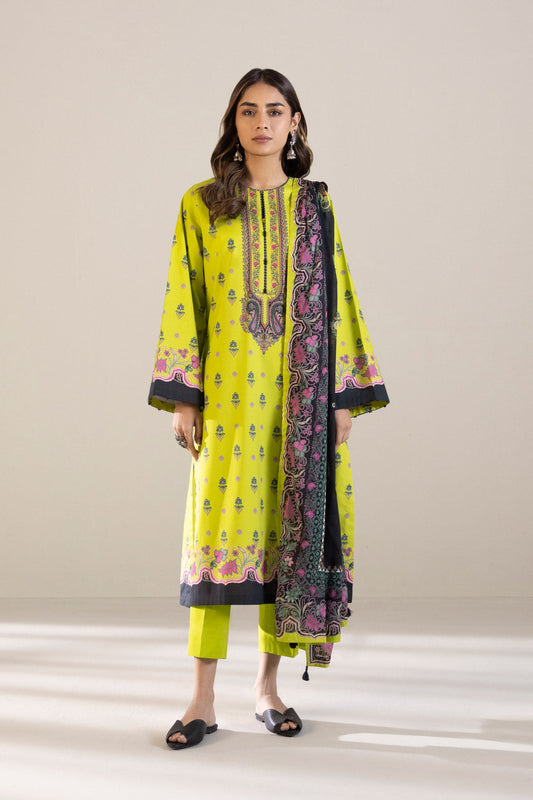 3 Piece - Printed Cambric Suit - Yellow