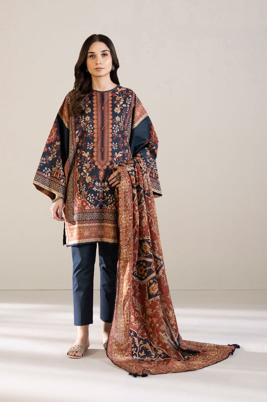 3 Piece - Printed Cambric Suit - Navy Blue