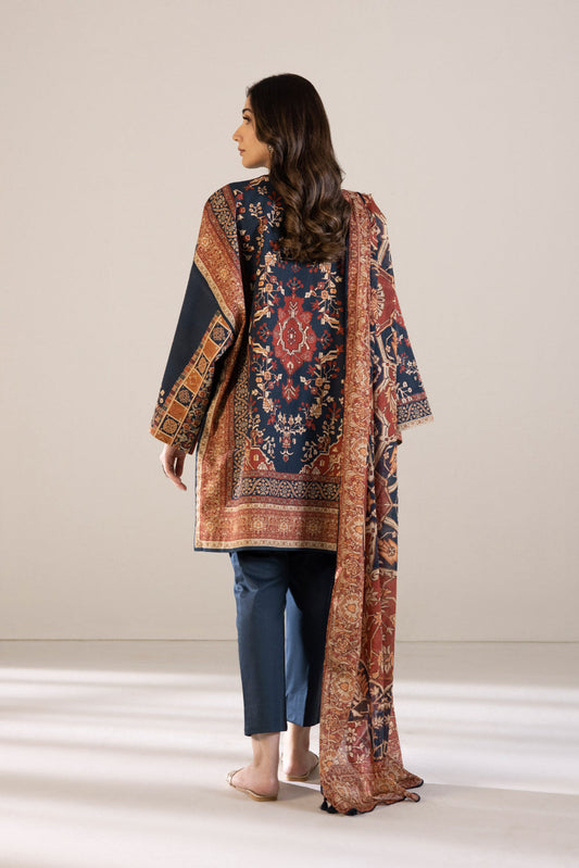 3 Piece - Printed Cambric Suit - Navy Blue