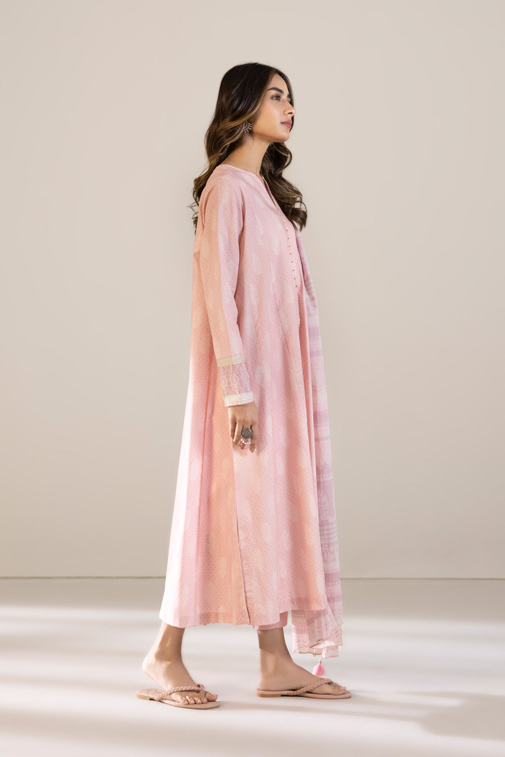 3 Piece - Printed Cambric Suit - Nude Pink