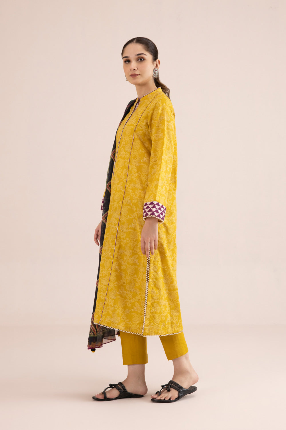 3 Piece - Printed Cambric Suit - Yellow