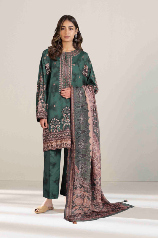 3 Piece - Embroidered Lawn Suit - Emerald Green