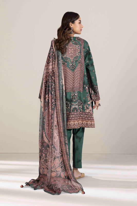3 Piece - Embroidered Lawn Suit - Emerald Green
