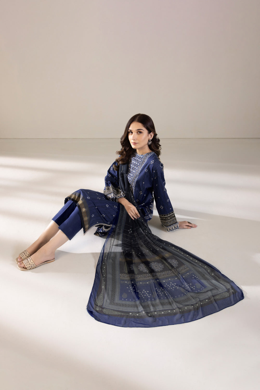 2 Piece - Embroidered Cambric Suit - Blue