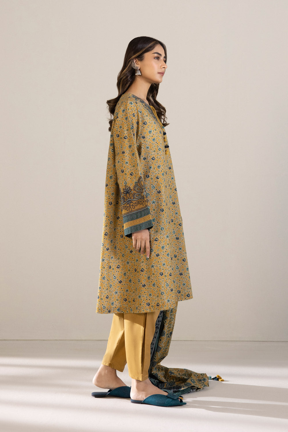 2 Piece - Embroidered Cambric Suit - Mustard Yellow