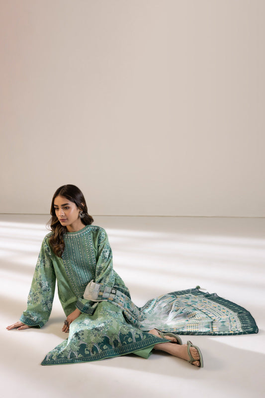 2 Piece - Embroidered Cambric Suit - Mint Green