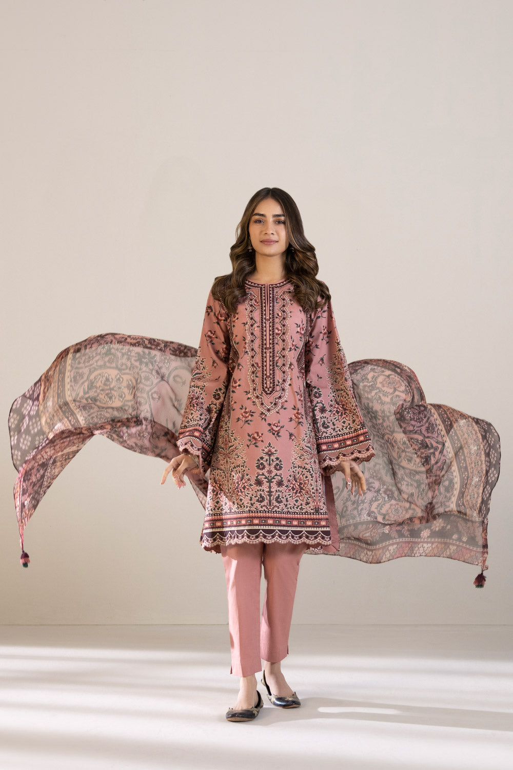 2 Piece - Embroidered Cambric Suit - Pink