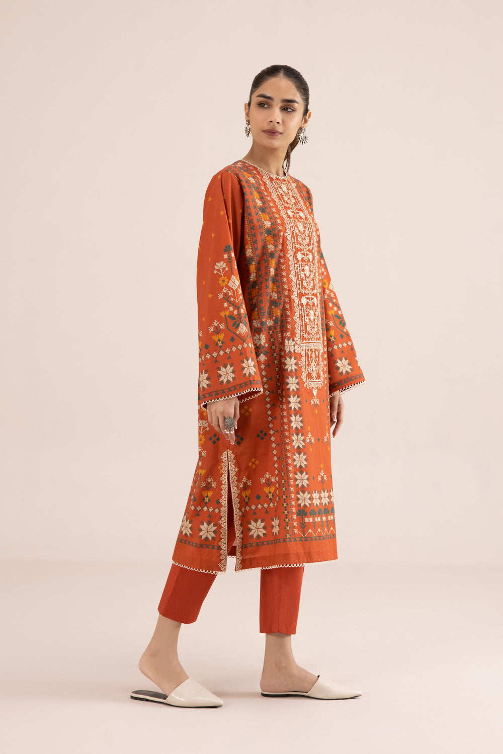 2 Piece - Embroidered Cambric Suit - Rust