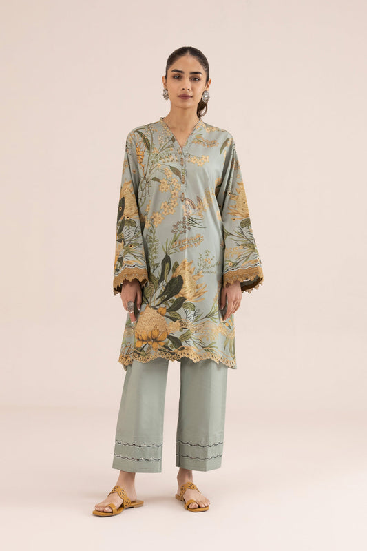 2 Piece - Embroidered Cambric Suit - Aqua