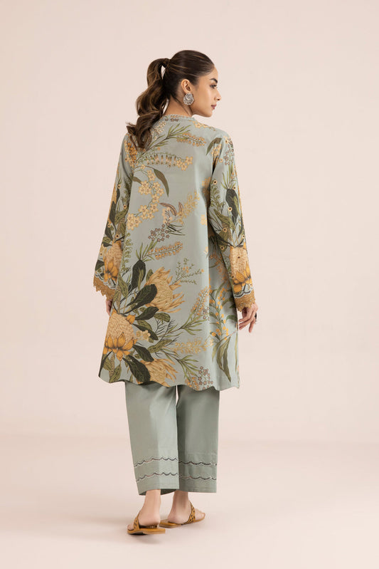 2 Piece - Embroidered Cambric Suit - Aqua