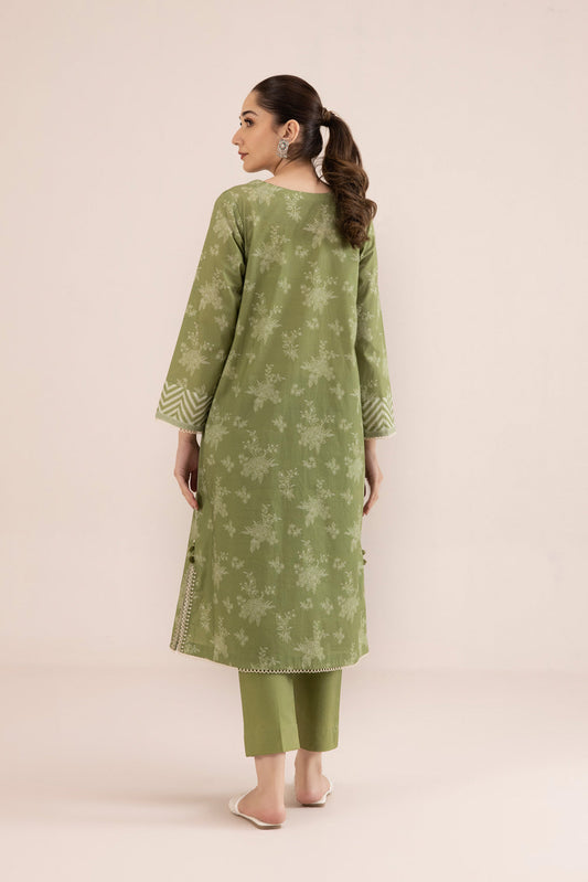 2 Piece - Embroidered Cambric Suit - Olive Green