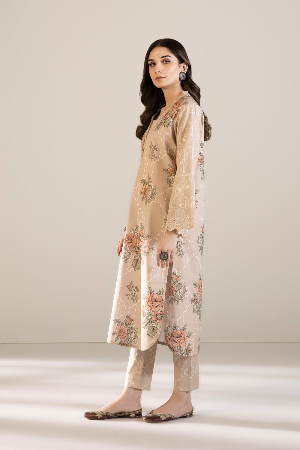 2 Piece - Embroidered Cambric Suit - Nude Pink