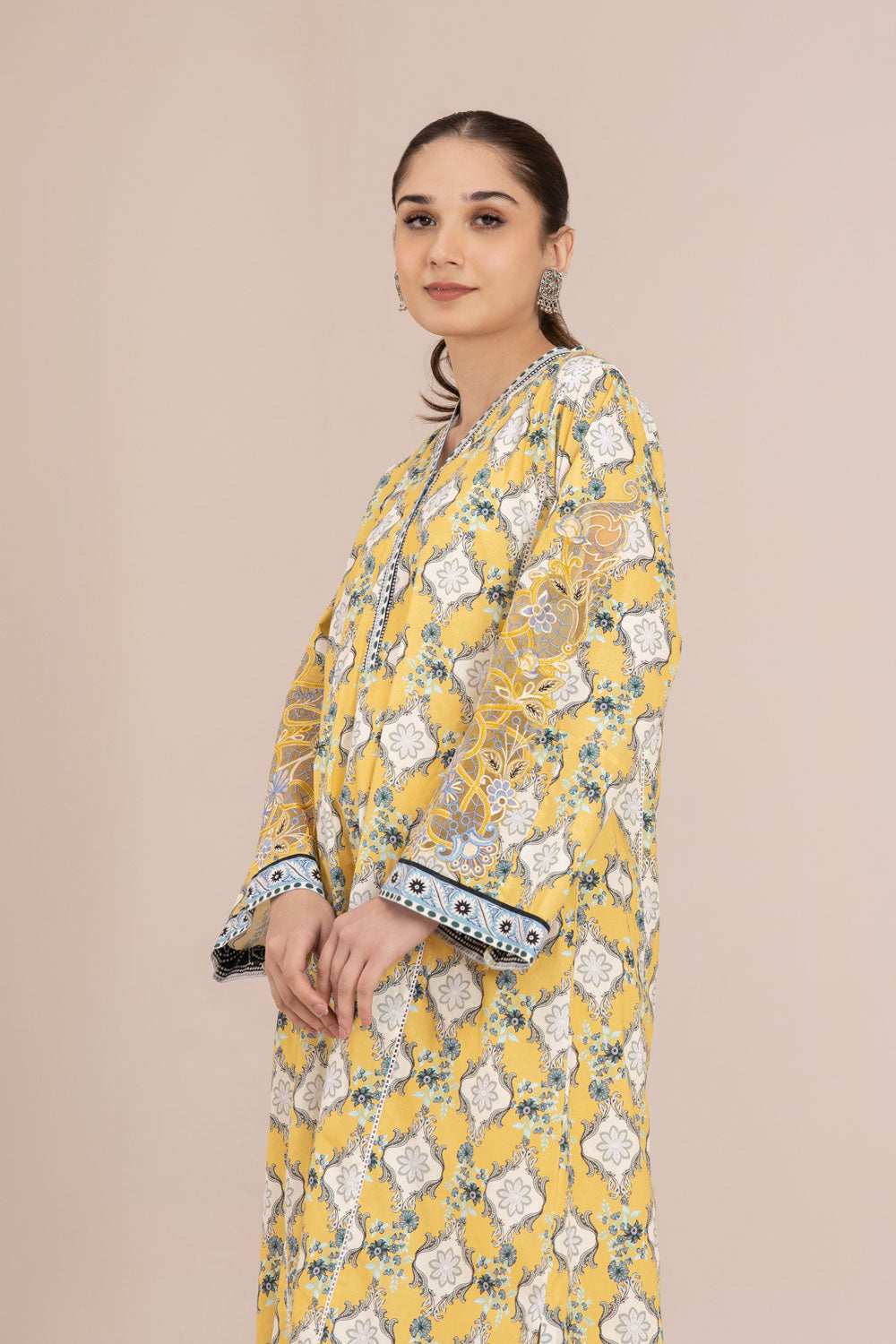 2 Piece - Embroidered Cambric Suit - Yellow