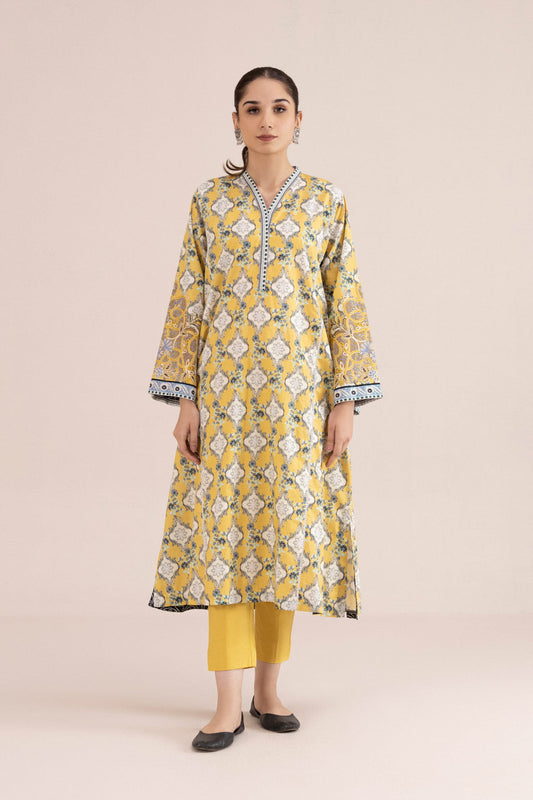 2 Piece - Embroidered Cambric Suit - Yellow