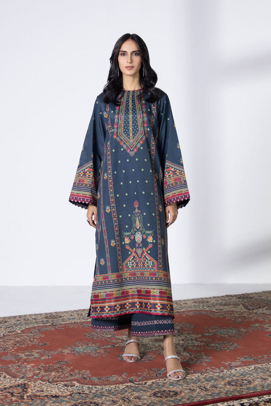 2 Piece - Embroidered Silk Suit - Blue