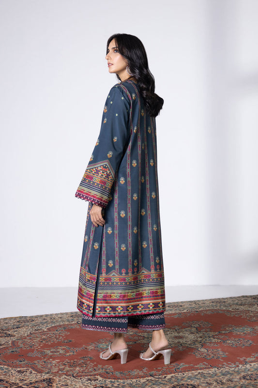 2 Piece - Embroidered Silk Suit - Blue