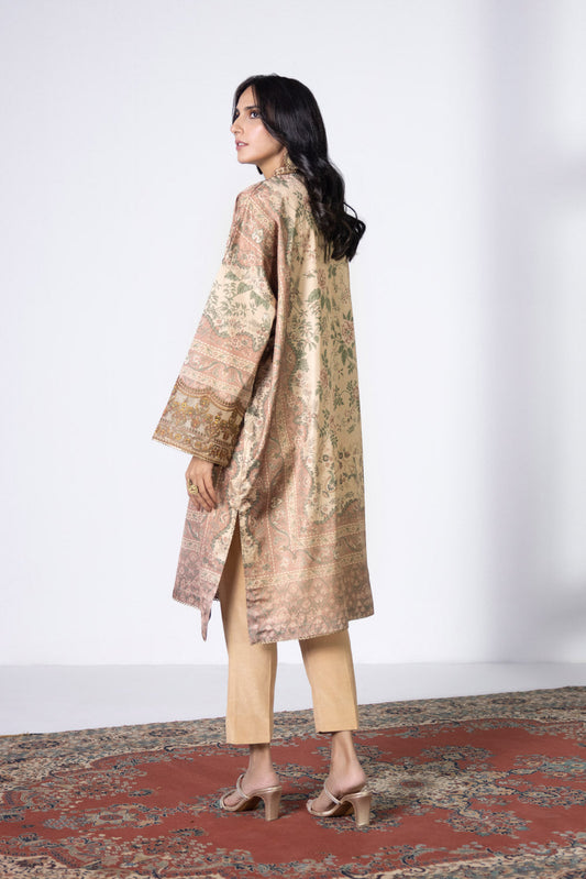 2 Piece - Embroidered Raw Silk Suit - Beige