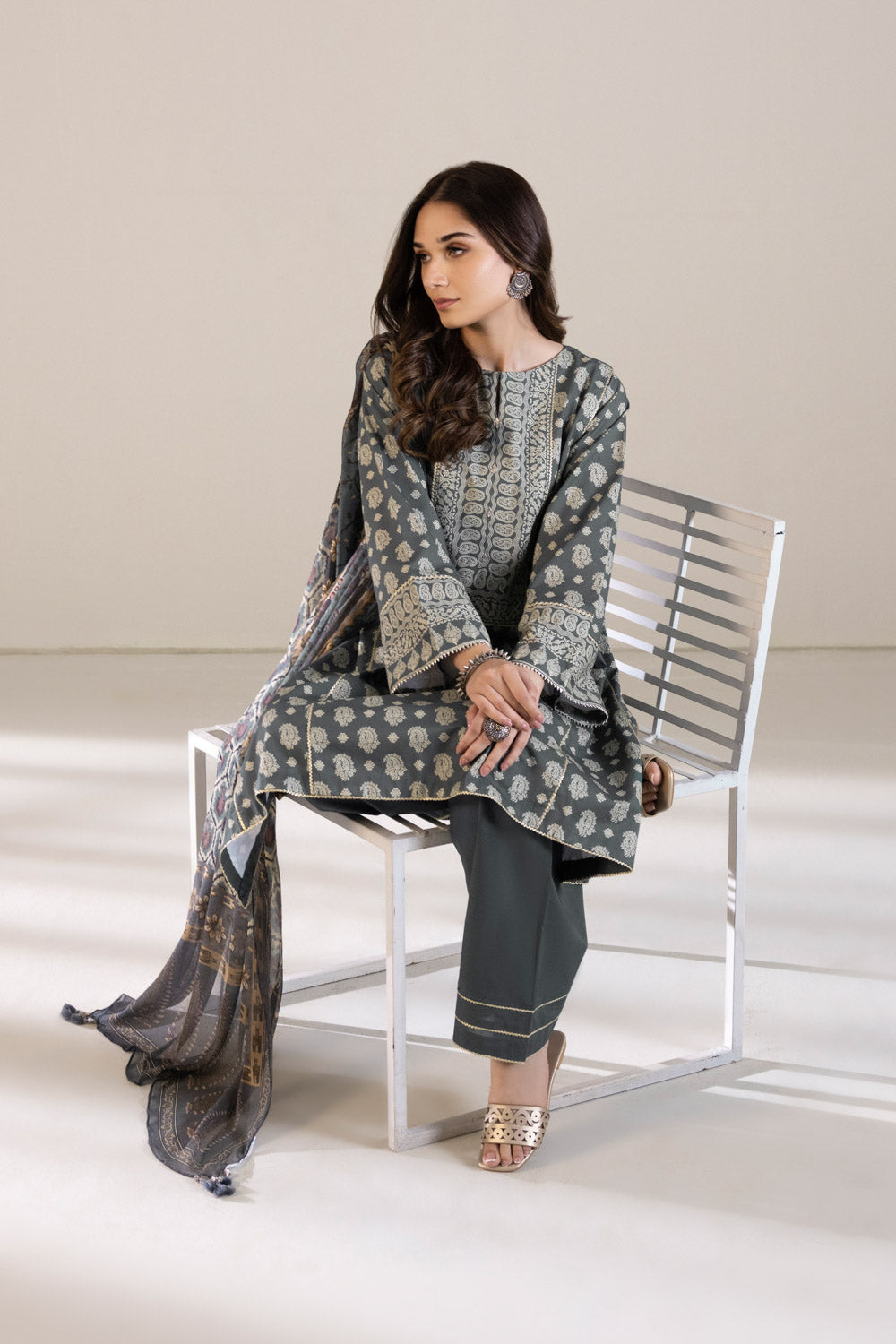 3 Piece - Printed Cambric Suit - Teal