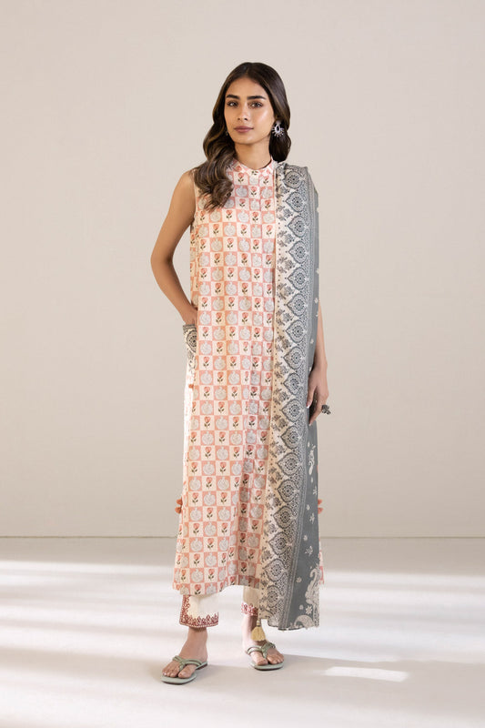 3 Piece - Embroidered Cambric Suit - Off White