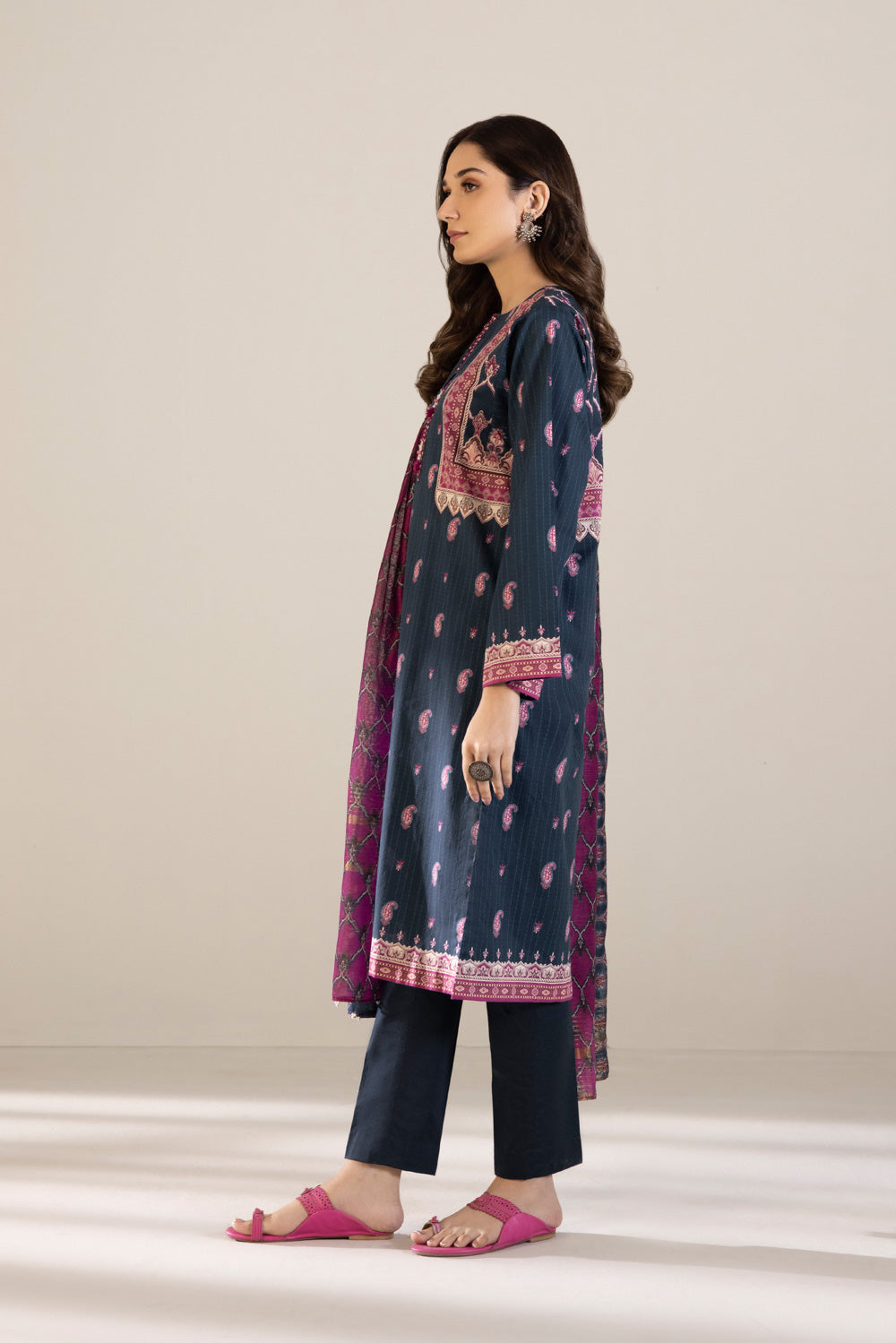 3 Piece - Embroidered Cambric Suit - Teal