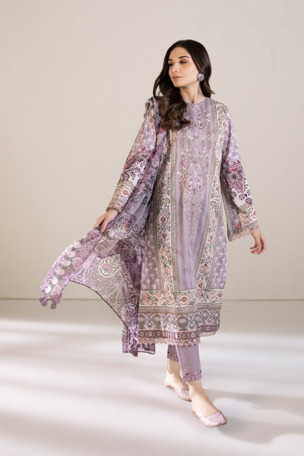 3 Piece - Embroidered Cambric Suit - Lilac