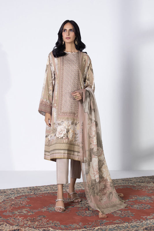 3 Piece - Embroidered Silk Suit - Beige