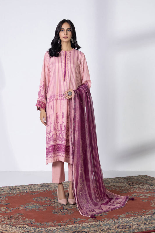 3 Piece - Embroidered Silk Suit - Tea Pink