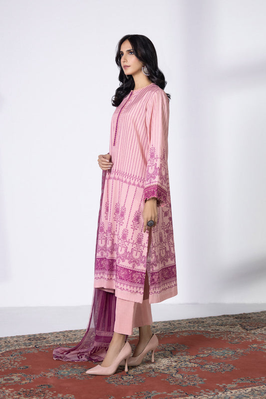 3 Piece - Embroidered Silk Suit - Tea Pink