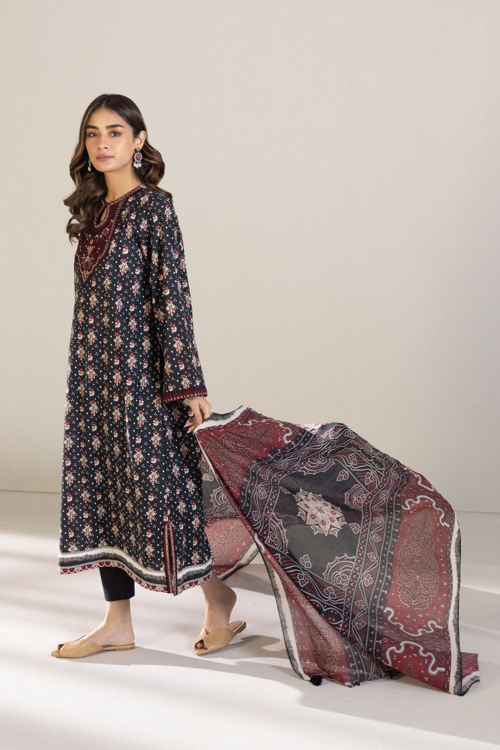 2 Piece - Embroidered Cambric Suit - Black