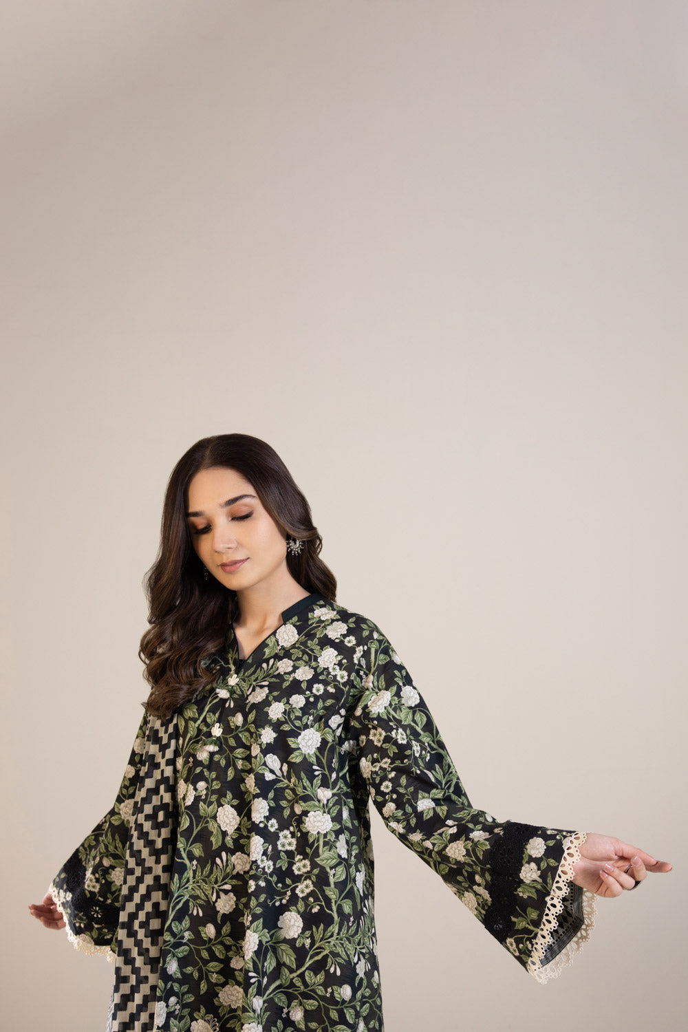 2 Piece - Embroidered Cambric Suit - Black & White