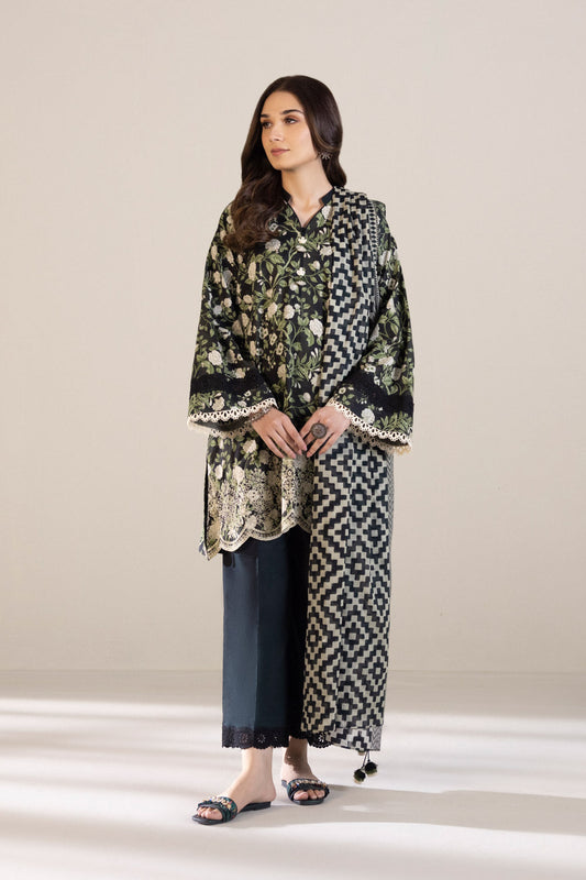 2 Piece - Embroidered Cambric Suit - Black & White