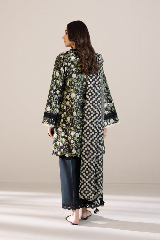 2 Piece - Embroidered Cambric Suit - Black & White