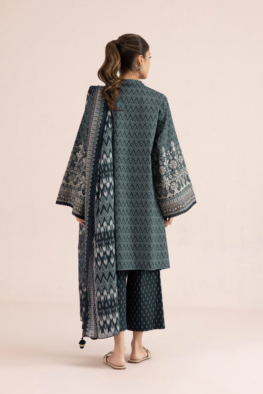 3 Piece - Embroidered Cambric Suit - Blue