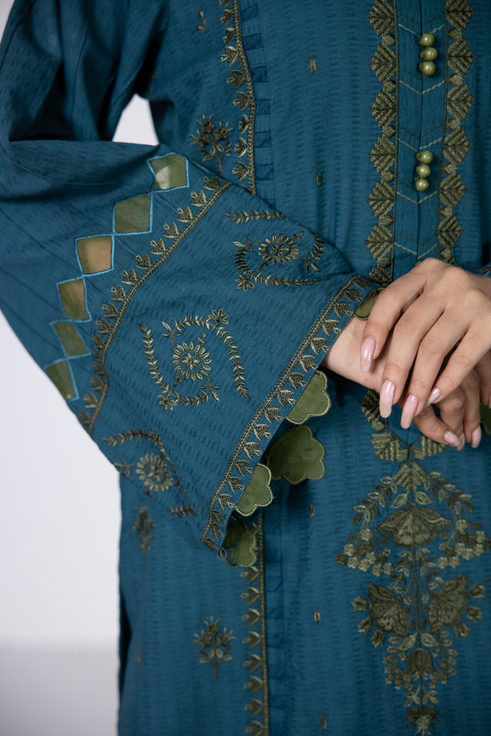 3 Piece - Embroidered Dobby Suit - Blue