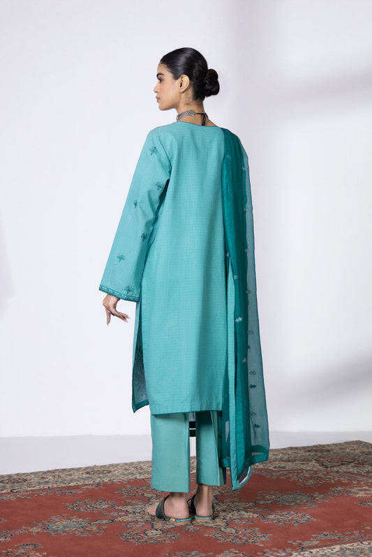 3 Piece - Embroidered Dobby Suit - Sea Blue