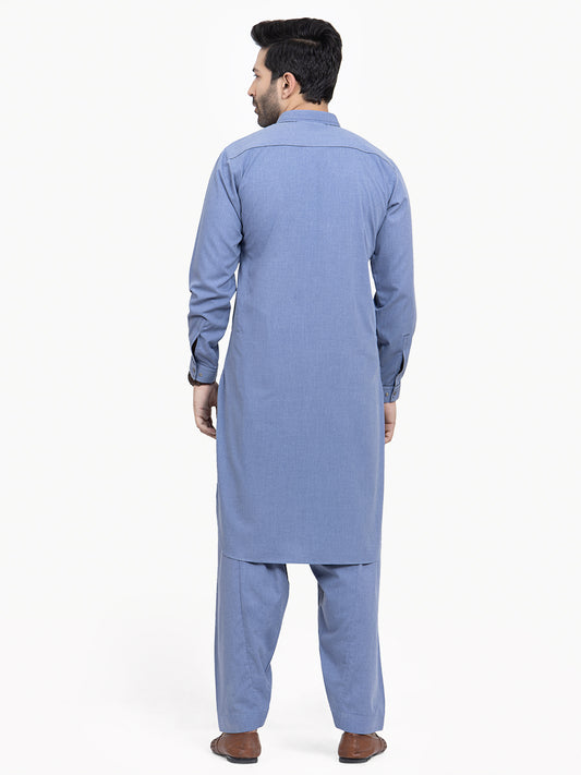 Men's Mid Blue Shalwar Kameez - AMTKSS22-059