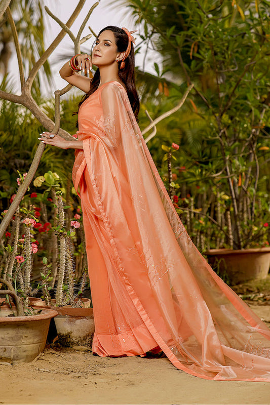 Organza Luxury Saree | TITLIYAN | SR202117 | Melon Orange