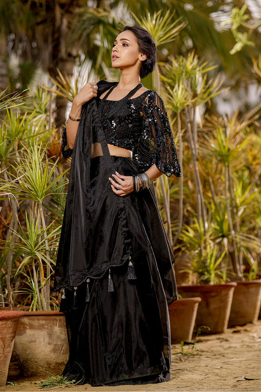 Organza Sequins Luxury Saree | TITLIYAN | SR202122 | Black