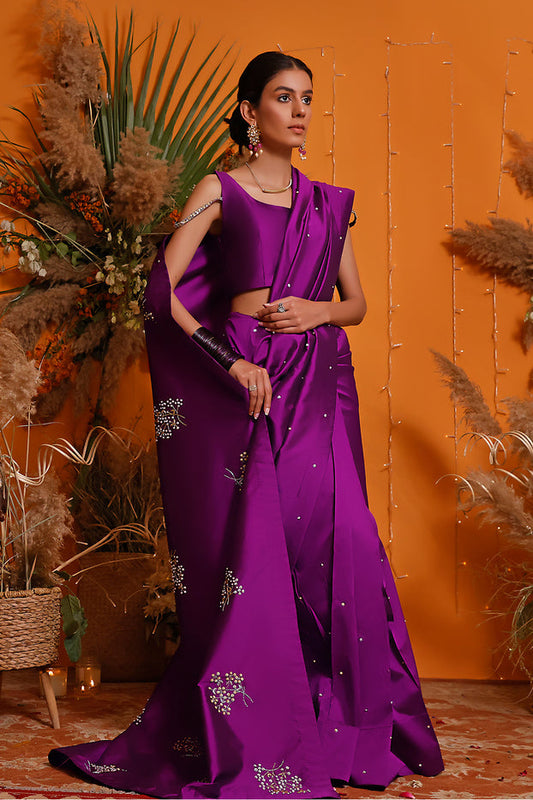 Handwork Embroidered Luxury Silk Saree | MEHRU | SR202171
