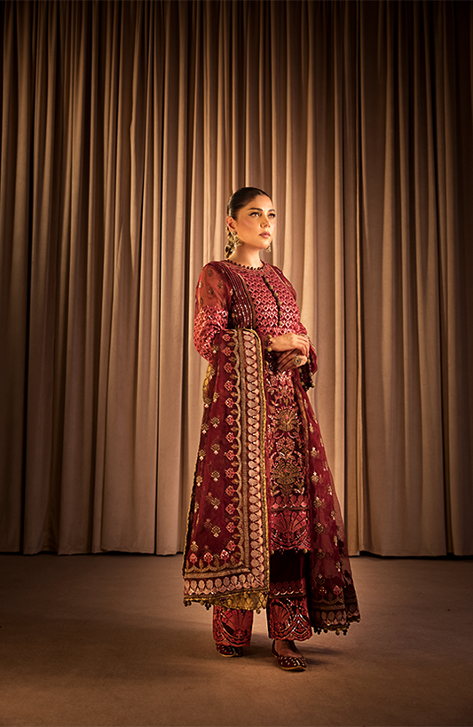 Awaaz: Straight Embroidered Shirt Paired with Palazzo Pants