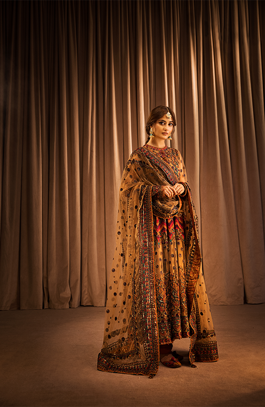 Bahaar: Embroidered Pishwas Paired with a Churidar Pyjama