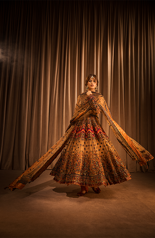 Bahaar: Embroidered Pishwas Paired with a Churidar Pyjama