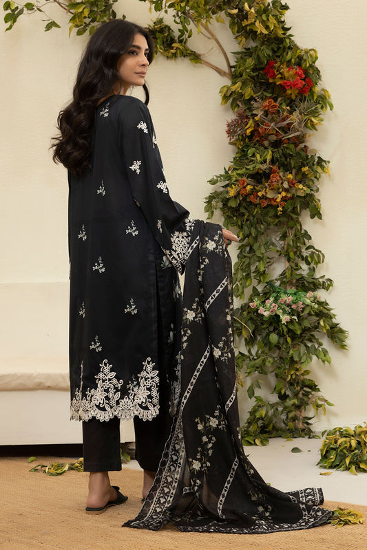 DU-3133 - BLACK - EMBROIDERED LAWN - 3PCS