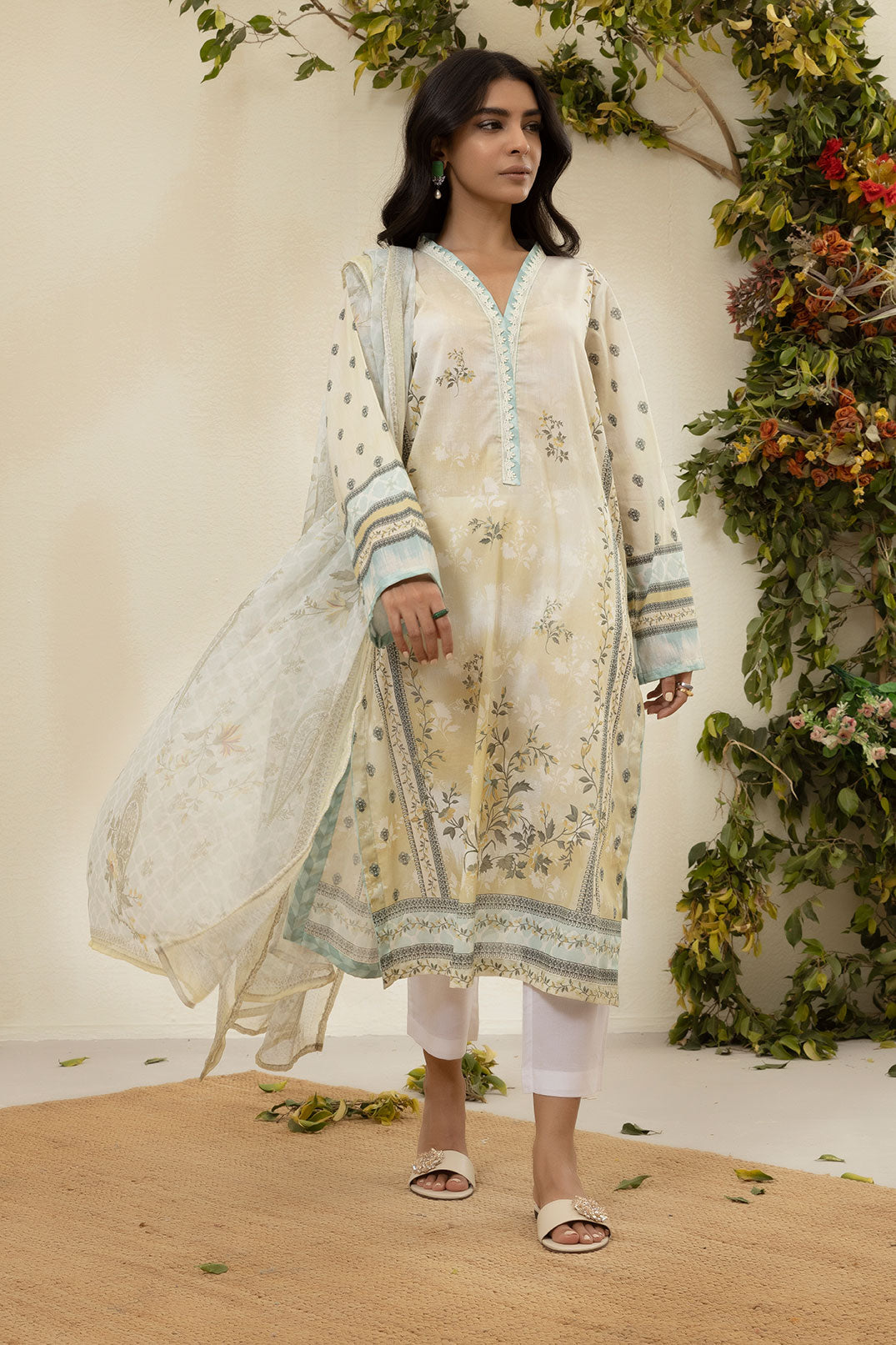DU-3134 - LEMON YELLOW - PRINTED LAWN - 3PCS