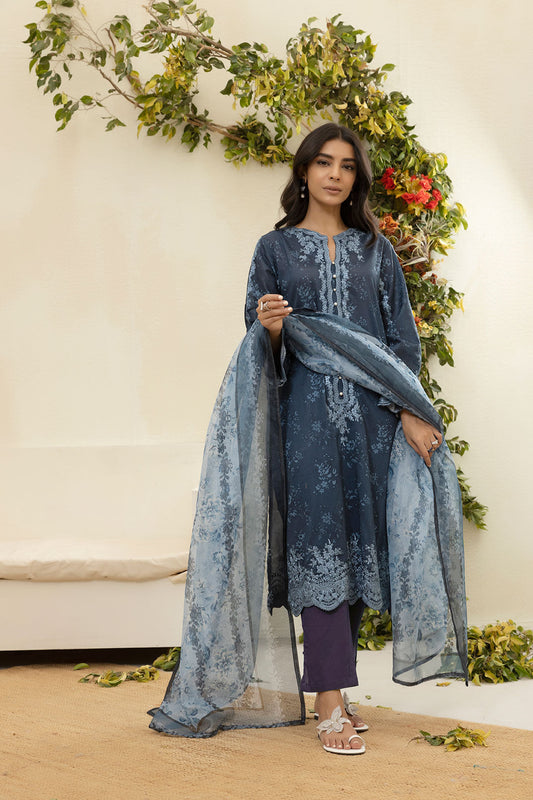 DU-3135 - BLUE - EMBROIDERED LAWN - 3PCS