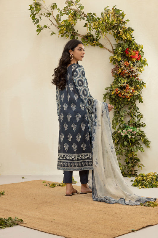 DU-3136 - GREY - EMBROIDERED LAWN - 3PCS