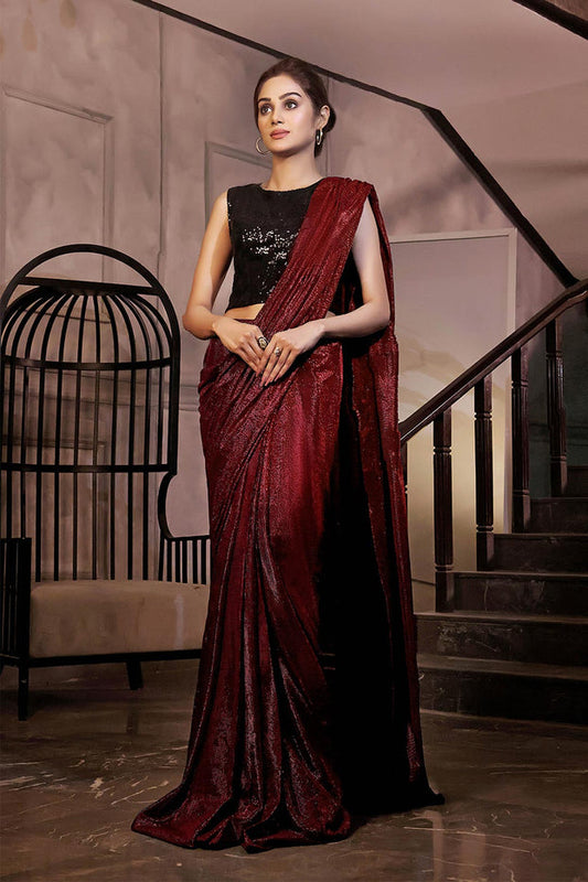 Solid Moonlight Saree With Sequins Top | COCKTAIL | SR202234