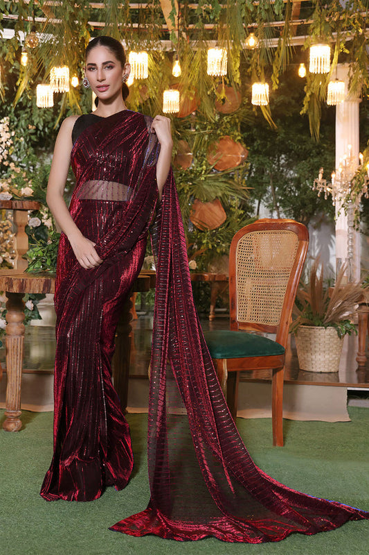 Two Tone Metallic Shimmer Net Luxury Saree | ZEENAT | SR202202 | Black & Red