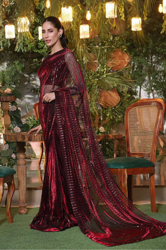 Two Tone Metallic Shimmer Net Luxury Saree | ZEENAT | SR202202 | Black & Red